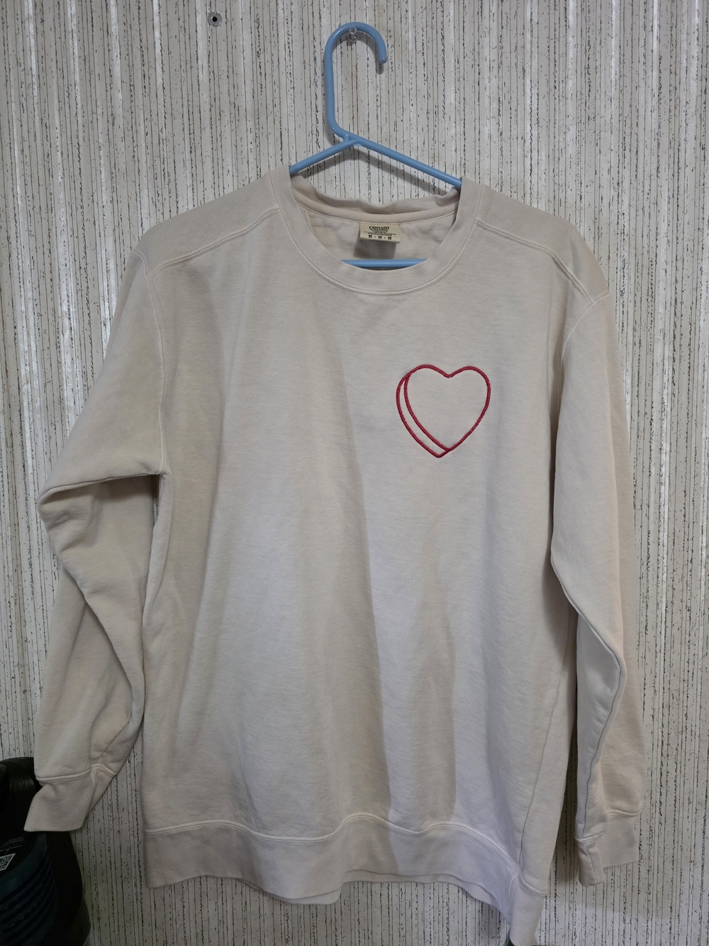 Cream Sweatshirt with Red Heart Embroidery